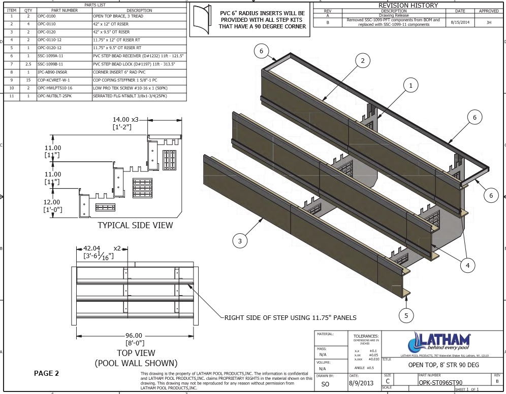 8' Straight Step Polymer 3-Tread 90 Deg. 6" Radius